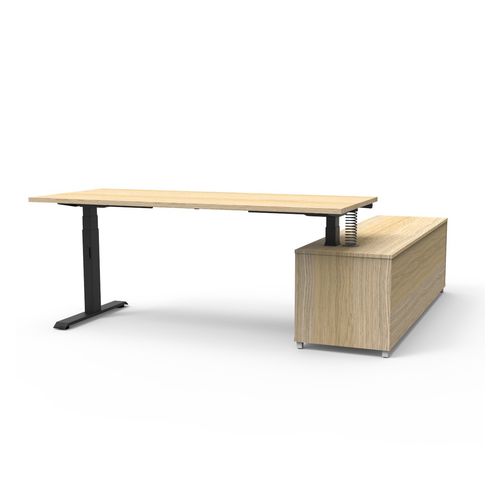 Boost Plus Executive Desk & Left Hand Side Cabinet - Black Frame 1800x750mm Natural Oak Desktop