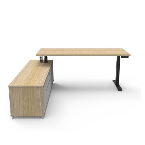Boost Plus Executive Desk & Left Hand Side Cabinet - Black Frame 1800x750mm Natural Oak Desktop