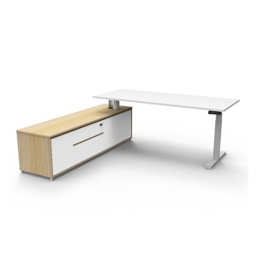 Boost Plus Executive Desk & Left Hand Side Cabinet - White Frame 1800x750mm Natural White Desktop