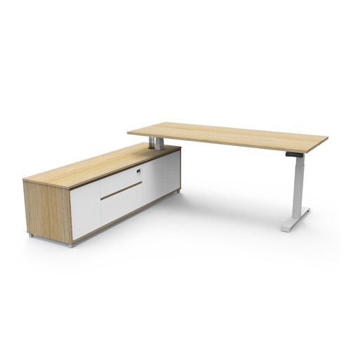 Boost Plus Executive Desk & Left Hand Side Cabinet - White Frame 1800x750mm Natural Oak Desktop