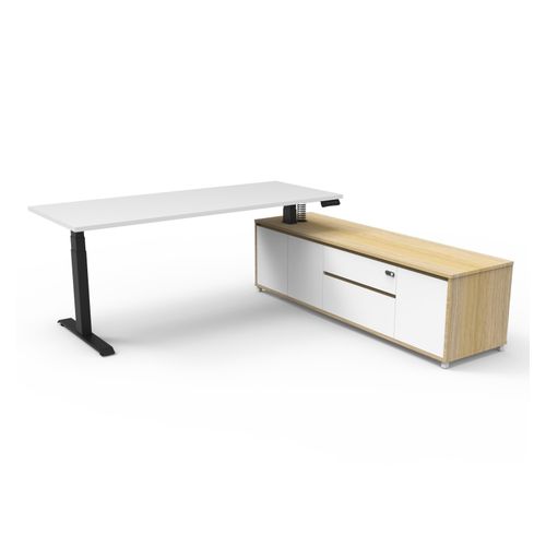 Boost Plus Executive Desk & Right Hand Side Cabinet - Black Frame 1800x750mm Natural White Desktop