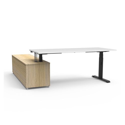 Boost Plus Executive Desk & Right Hand Side Cabinet - Black Frame 1800x750mm Natural White Desktop