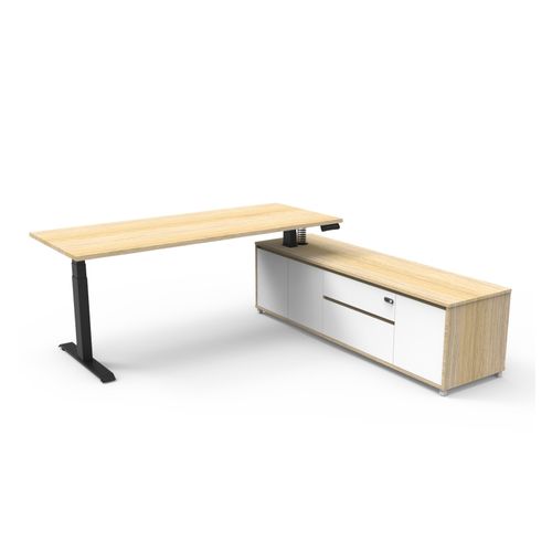 Boost Plus Executive Desk & Right Hand Side Cabinet - Black Frame 1800x750mm Natural Oak Desktop