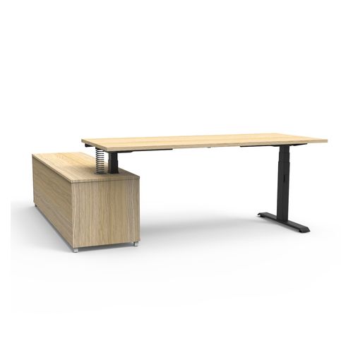Boost Plus Executive Desk & Right Hand Side Cabinet - Black Frame 1800x750mm Natural Oak Desktop