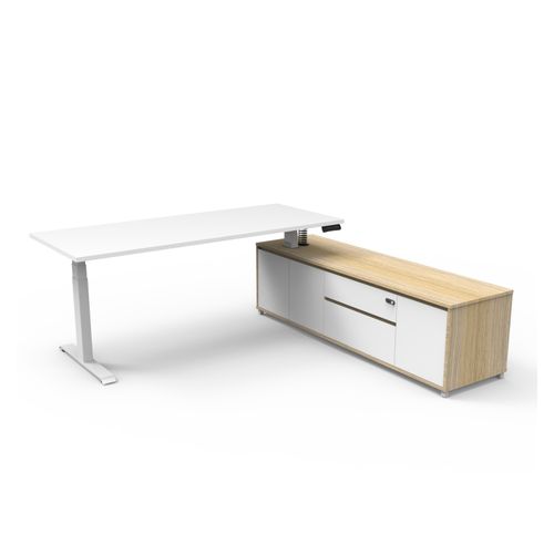 Boost Plus Executive Desk & Right Hand Side Cabinet - White Frame 1800x750mm Natural White Desktop