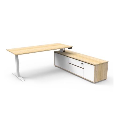 Boost Plus Executive Desk & Right Hand Side Cabinet - White Frame 1800x750mm Natural Oak Desktop