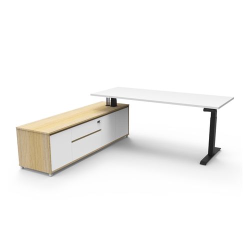Boost Plus Executive Desk & Left Hand Side Cabinet - Black Frame 1800x900mm Natural White Desktop