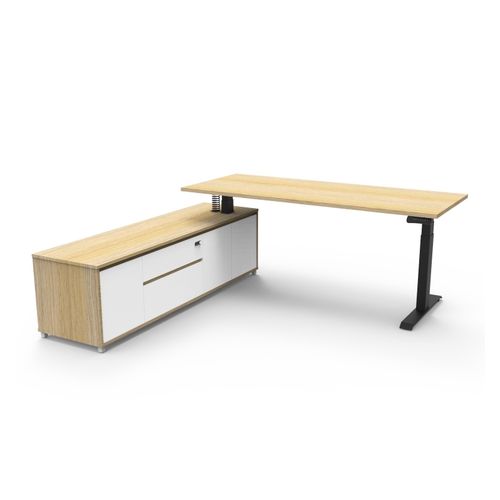 Boost Plus Executive Desk & Left Hand Side Cabinet - Black Frame 1800x900mm Natural Oak Desktop
