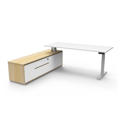 Boost Plus Executive Desk & Left Hand Side Cabinet - White Frame 1800x900mm Natural White Desktop