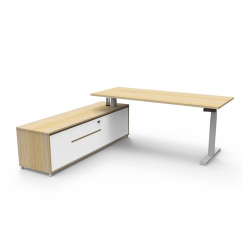 Boost Plus Executive Desk & Left Hand Side Cabinet - White Frame 1800x900mm Natural Oak Desktop