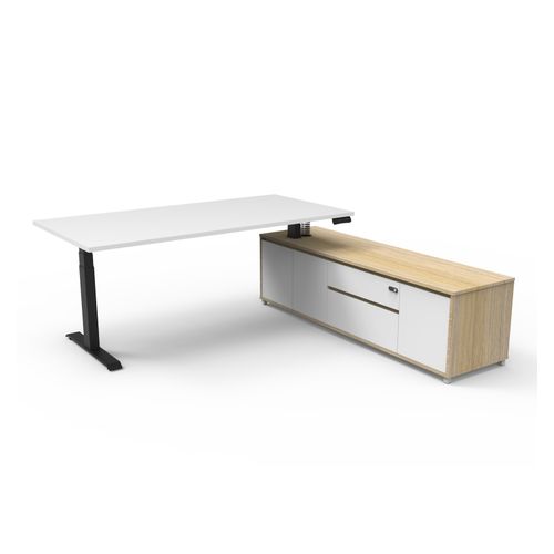Boost Plus Executive Desk & Right Hand Side Cabinet - Black Frame 1800x900mm Natural White Desktop