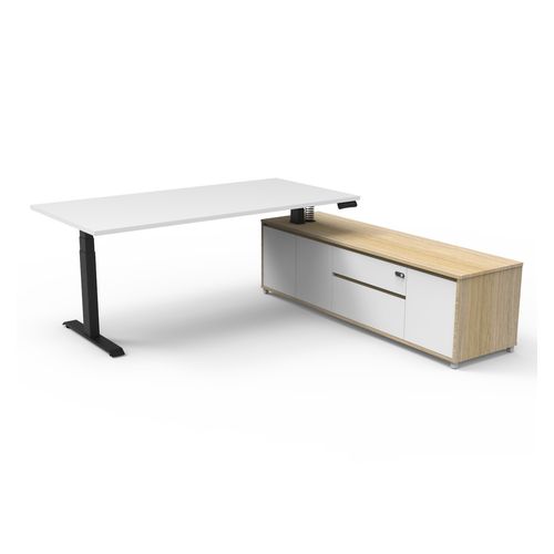 Boost Plus Executive Desk & Right Hand Side Cabinet - Black Frame 1800x900mm Natural White Desktop