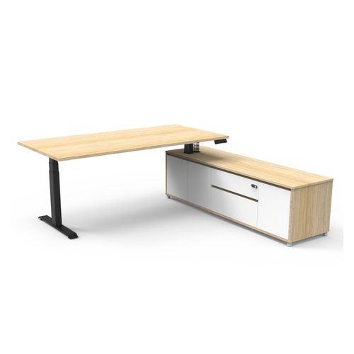 Boost Plus Executive Desk & Right Hand Side Cabinet - Black Frame 1800x900mm Natural Oak Desktop