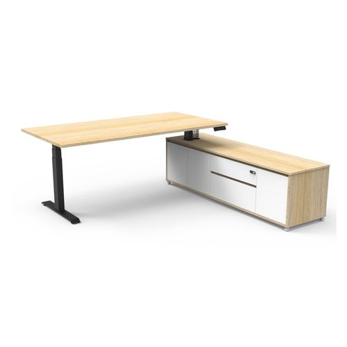 Boost Plus Executive Desk & Right Hand Side Cabinet - Black Frame 1800x900mm Natural Oak Desktop