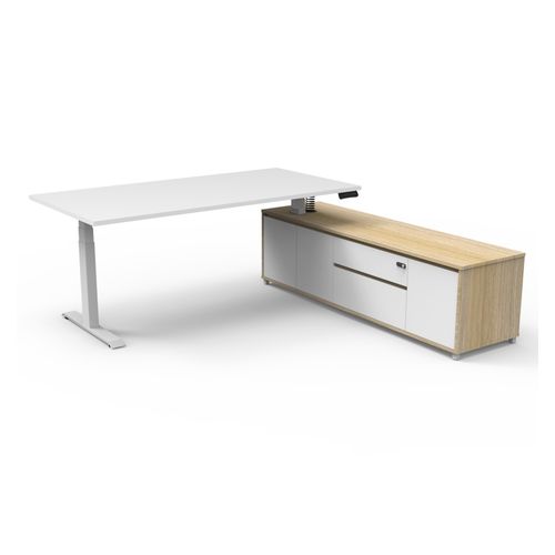 Boost Plus Executive Desk & Right Hand Side Cabinet - White Frame 1800x900mm Natural White Desktop