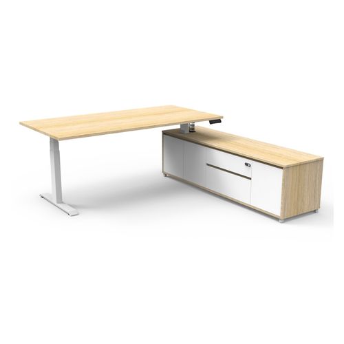 Boost Plus Executive Desk & Right Hand Side Cabinet - White Frame 1800x900mm Natural Oak Desktop