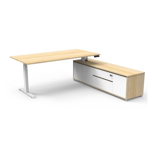 Boost Plus Executive Desk & Right Hand Side Cabinet - White Frame 1800x900mm Natural Oak Desktop