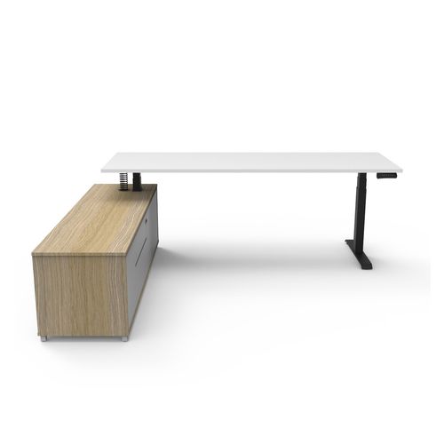 Boost Plus Executive Desk & Left Hand Side Cabinet - Black Frame 2100x750mm Natural White Desktop