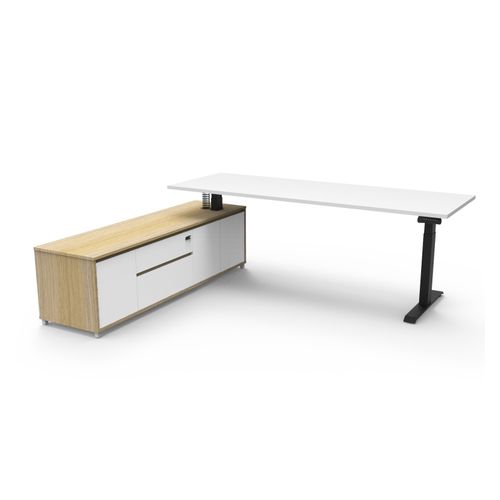 Boost Plus Executive Desk & Left Hand Side Cabinet - Black Frame 2100x750mm Natural White Desktop