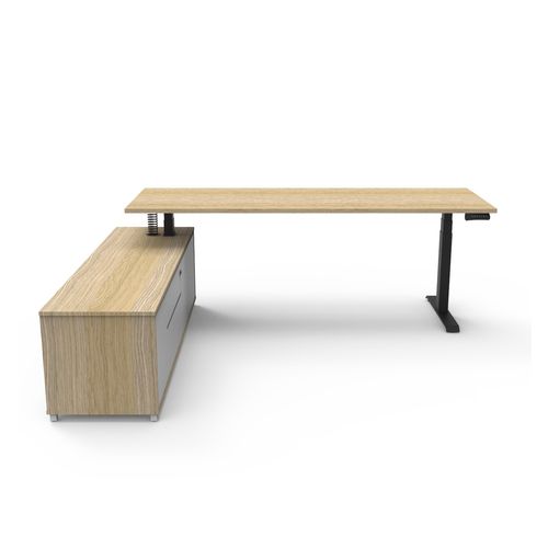 Boost Plus Executive Desk & Left Hand Side Cabinet - Black Frame 2100x750mm Natural Oak Desktop