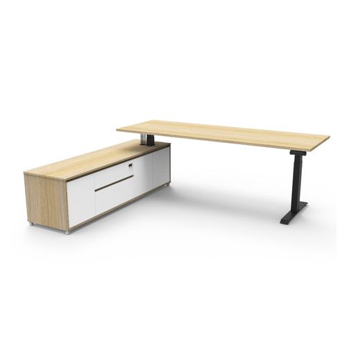 Boost Plus Executive Desk & Left Hand Side Cabinet - Black Frame 2100x750mm Natural Oak Desktop