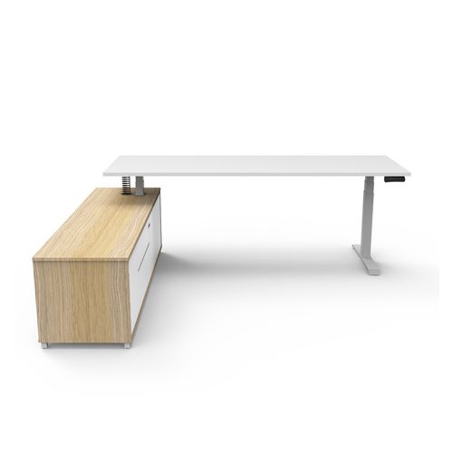 Boost Plus Executive Desk & Left Hand Side Cabinet - White Frame 2100x750mm Natural White Desktop