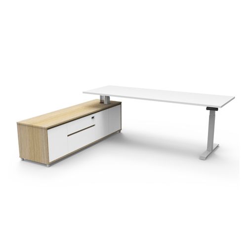 Boost Plus Executive Desk & Left Hand Side Cabinet - White Frame 2100x750mm Natural White Desktop