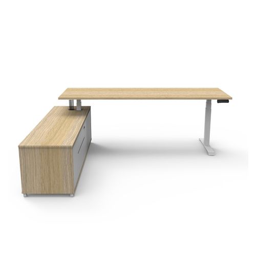 Boost Plus Executive Desk & Left Hand Side Cabinet - White Frame 2100x750mm Natural Oak Desktop