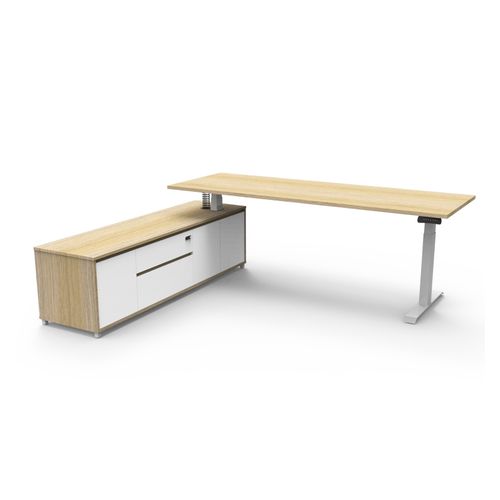 Boost Plus Executive Desk & Left Hand Side Cabinet - White Frame 2100x750mm Natural Oak Desktop