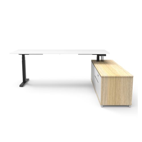 Boost Plus Executive Desk & Right Hand Side Cabinet - Black Frame 2100x750mm Natural White Desktop
