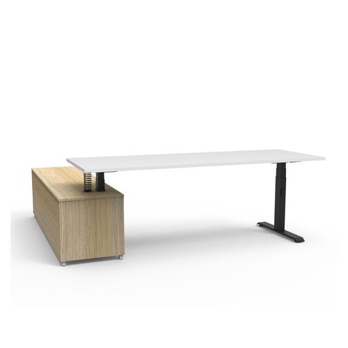Boost Plus Executive Desk & Right Hand Side Cabinet - Black Frame 2100x750mm Natural White Desktop