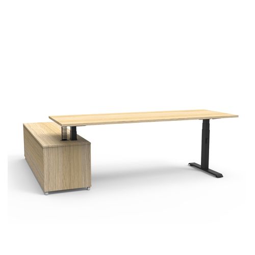Boost Plus Executive Desk & Right Hand Side Cabinet - Black Frame 2100x750mm Natural Oak Desktop