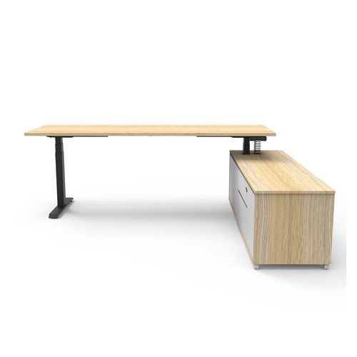 Boost Plus Executive Desk & Right Hand Side Cabinet - Black Frame 2100x750mm Natural Oak Desktop