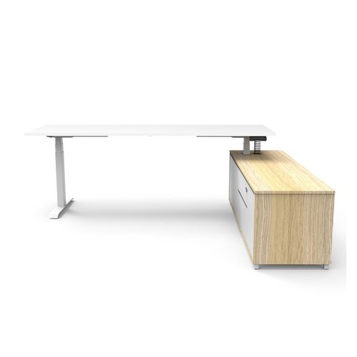 Boost Plus Executive Desk & Right Hand Side Cabinet - White Frame 2100x750mm Natural White Desktop