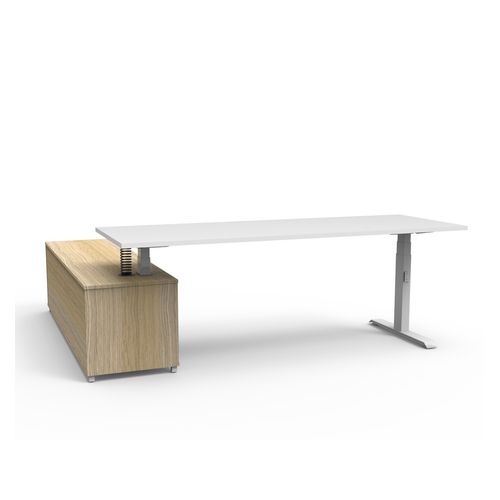 Boost Plus Executive Desk & Right Hand Side Cabinet - White Frame 2100x750mm Natural White Desktop