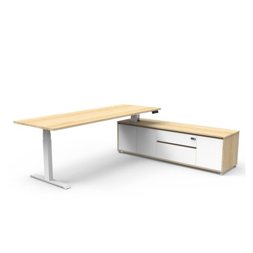Boost Plus Executive Desk & Right Hand Side Cabinet - White Frame 2100x750mm Natural Oak Desktop