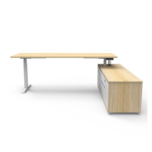 Boost Plus Executive Desk & Right Hand Side Cabinet - White Frame 2100x750mm Natural Oak Desktop