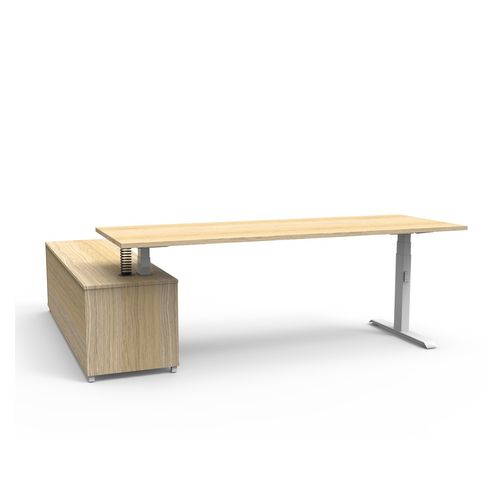 Boost Plus Executive Desk & Right Hand Side Cabinet - White Frame 2100x750mm Natural Oak Desktop