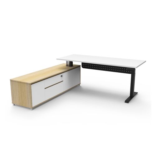 Halo Plus Executive Desk & Left Hand Side Cabinet & Modesty Panel - Black Frame 1800x750mm Natural White Desktop