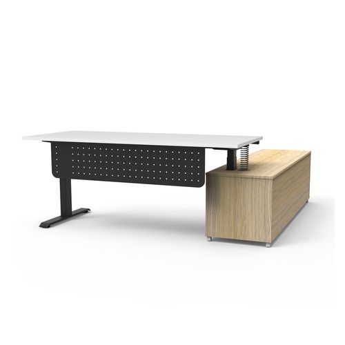 Halo Plus Executive Desk & Left Hand Side Cabinet & Modesty Panel - Black Frame 1800x750mm Natural White Desktop