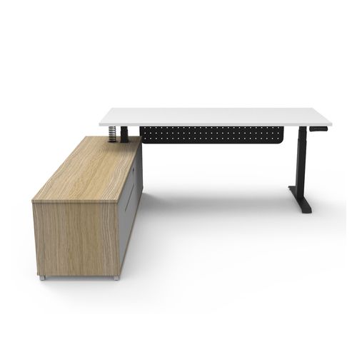 Halo Plus Executive Desk & Left Hand Side Cabinet & Modesty Panel - Black Frame 1800x750mm Natural White Desktop