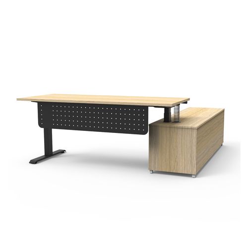 Halo Plus Executive Desk & Left Hand Side Cabinet & Modesty Panel - Black Frame 1800x750mm Natural Oak Desktop