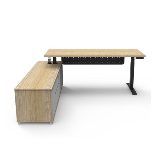 Halo Plus Executive Desk & Left Hand Side Cabinet & Modesty Panel - Black Frame 1800x750mm Natural Oak Desktop