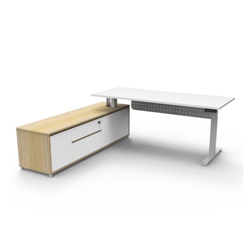 Halo Plus Executive Desk & Left Hand Side Cabinet & Modesty Panel - White Frame 1800x750mm Natural White Desktop