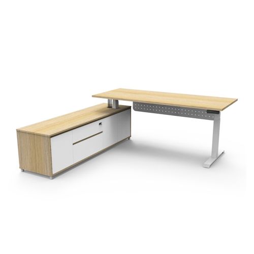 Halo Plus Executive Desk & Left Hand Side Cabinet & Modesty Panel - White Frame 1800x750mm Natural Oak Desktop