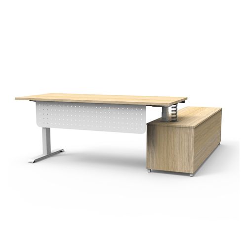 Halo Plus Executive Desk & Left Hand Side Cabinet & Modesty Panel - White Frame 1800x750mm Natural Oak Desktop