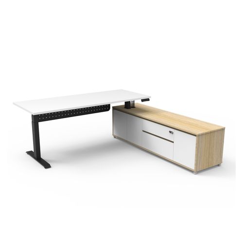 Halo Plus Executive Desk & Right Hand Side Cabinet & Modesty Panel - Black Frame 1800x750mm Natural White Desktop