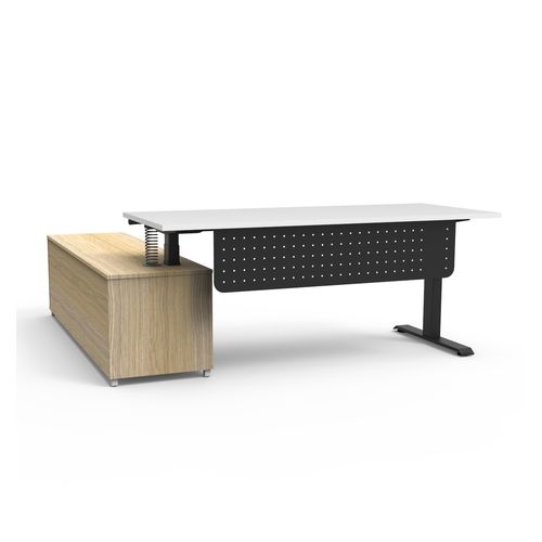 Halo Plus Executive Desk & Right Hand Side Cabinet & Modesty Panel - Black Frame 1800x750mm Natural White Desktop