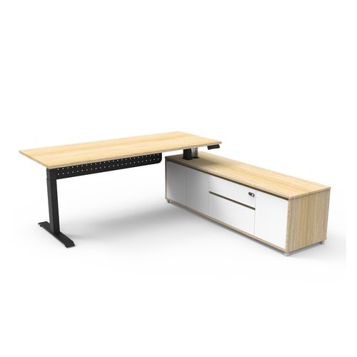 Halo Plus Executive Desk & Right Hand Side Cabinet & Modesty Panel - Black Frame 1800x750mm Natural Oak Desktop