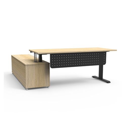 Halo Plus Executive Desk & Right Hand Side Cabinet & Modesty Panel - Black Frame 1800x750mm Natural Oak Desktop
